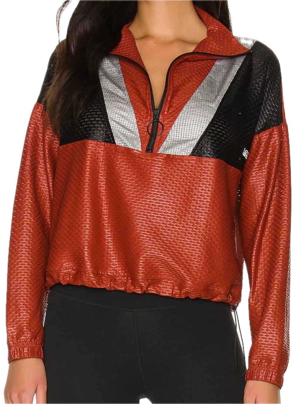 KORAL Copper Black Silver Sheen Front 1/2 Zip Sphere Netz Sport Jacket Top L
